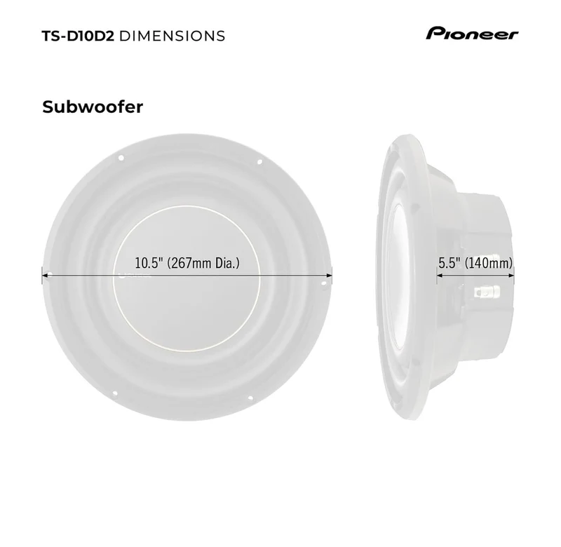 Pioneer TS-D10D2 - Powerful 10-inch Subwoofer, 1500 Watts Peak Power, Dual 2 Ohms Voice Coil, for Deep Bass Sound