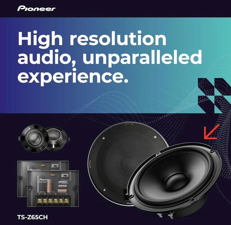 Pioneer TS-Z65CH, 2-Way Component Car Audio Speakers, Full Range, Open & Smooth Sound Quality 6.5” Speakers