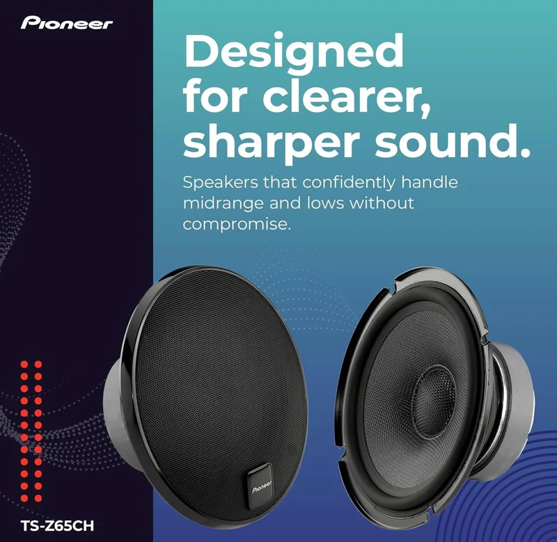 Pioneer TS-Z65CH, 2-Way Component Car Audio Speakers, Full Range, Open & Smooth Sound Quality 6.5” Speakers