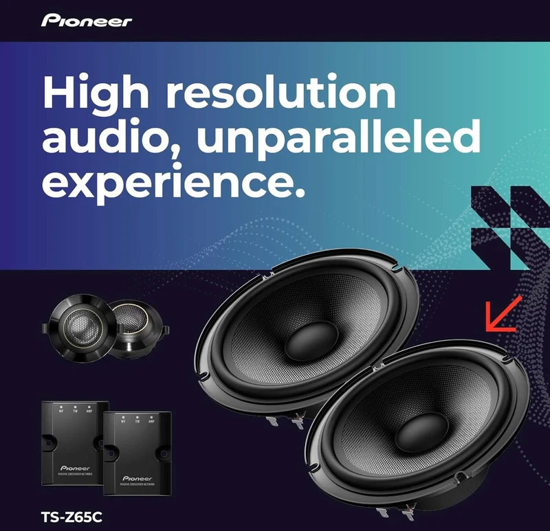 Pioneer TS-Z65C, 2-Way Component Car Audio Speakers, Full Range, Open & Smooth Sound Quality, Enhanced Bass Response, 6.5” Speakers