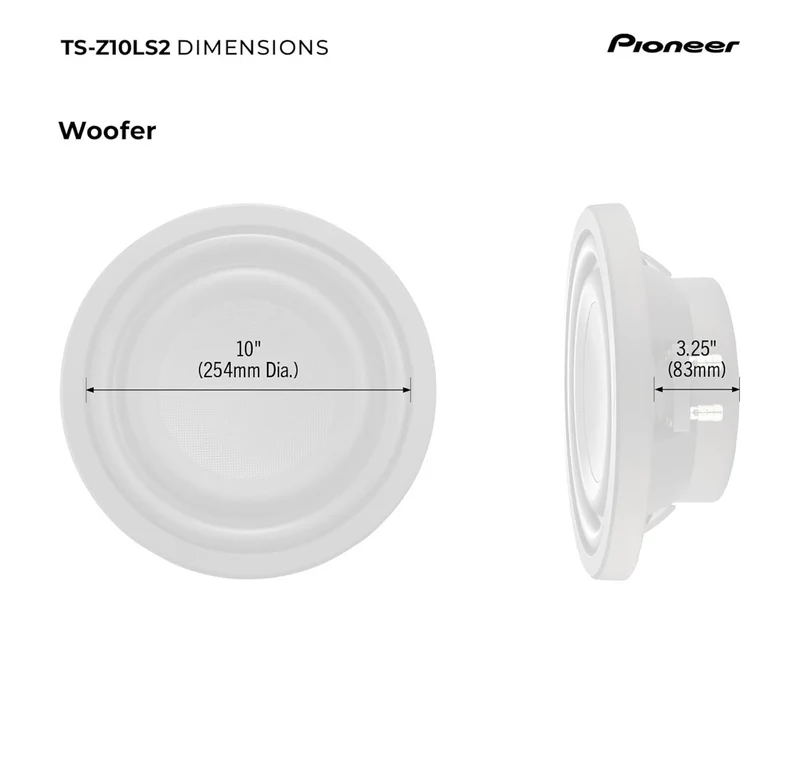 Pioneer TS-Z10LS2 10” Oversized Subwoofer, Shallow Design, Easy Installation and Flexible Fit, 1300 Watts Peak Power, Single 2 Ohms Voice Coil for Deep, Enhanced Bass Response