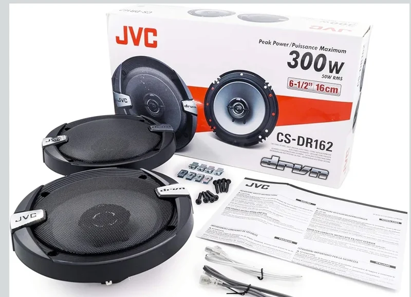 JVC CS-DR162 DRVN Series 6.5 Inch 2-Way 300 Wats Car Speakers (Coaxial)- Set of 2 (Black) with horn ring sound enhancer
