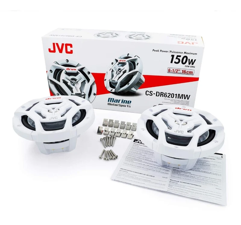 JVC CS-DR6200M Marine 6.5" 2-Way Coaxial Speaker - Set of 2 (White) featuring Water Resistant Woofers / UV Resistant Grilles / Max Power 150W