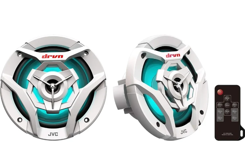 JVC CS-DR620MBL 6.5 Inch Car & Marine, Motor Sports, Car Audio Stereo 2- Way Speakers with Cool Built in RGB LED Lights, Weatherproof IPX5, 260 Watts, UV Protected Grills Included - Black