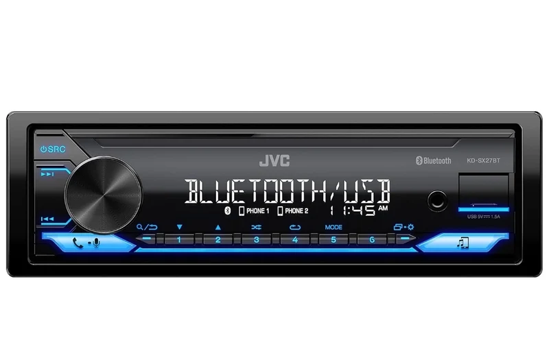 JVC KD-SX27BT Car Stereo with Bluetooth, 100W Digital Media Receiver, 1.5A USB to Charge Devices, Single DIN Head Unit, AM/FM, Aux-in, JVC Remote App