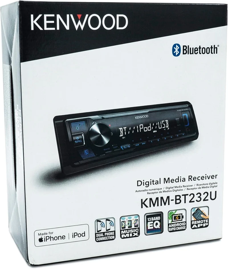 KENWOOD KMM-BT232U Bluetooth Car Stereo with USB Port, AM/FM Radio, MP3 Player, Detachable Face