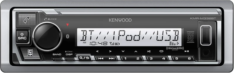 KENWOOD KMR-M332BT Car & Marine Stereo - Single Din, Bluetooth Audio, USB MP3, Aux in, AM FM Radio SiriusXM Ready, Weatherproof, Multi Color Illumination