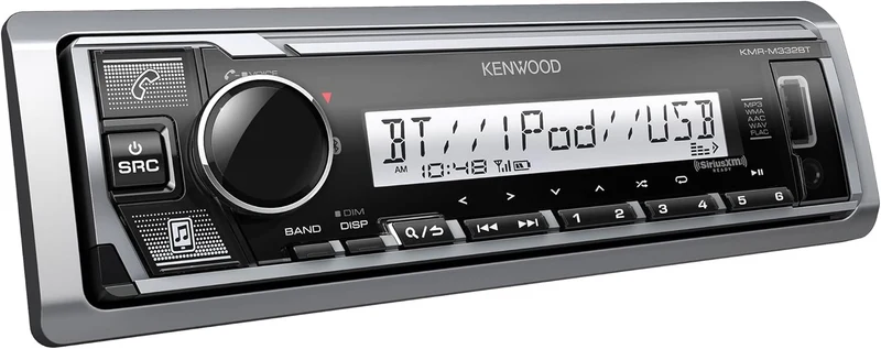 KENWOOD KMR-M332BT Car & Marine Stereo - Single Din, Bluetooth Audio, USB MP3, Aux in, AM FM Radio SiriusXM Ready, Weatherproof, Multi Color Illumination