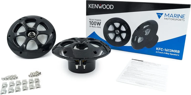 Kenwood KFC-1613MRB/W 6.5 Inch 2 Way Coaxial Waterproof Marine/Motorsports/Car Speakers, Pair, 4 Ohm, 100 Peak Watts (Black)