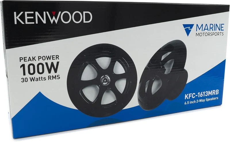 Kenwood KFC-1613MRB/W 6.5 Inch 2 Way Coaxial Waterproof Marine/Motorsports/Car Speakers, Pair, 4 Ohm, 100 Peak Watts (Black)