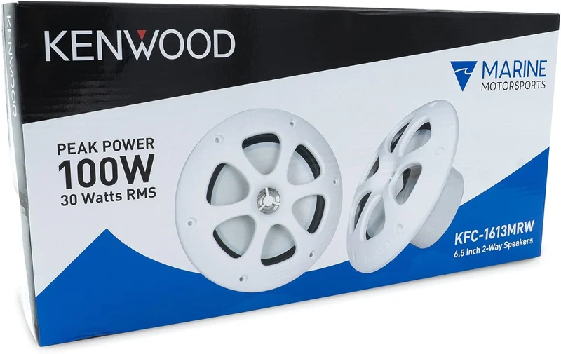 Kenwood KFC-1613MRB/W 6.5 Inch 2 Way Coaxial Waterproof Marine/Motorsports/Car Speakers, Pair, 4 Ohm, 100 Peak Watts (White)