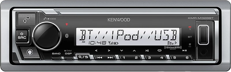 KENWOOD KMR-D382BT Car & Marine Stereo - Single Din, Bluetooth SiriusXM Ready, Weatherproof (Package W/ Speakers)