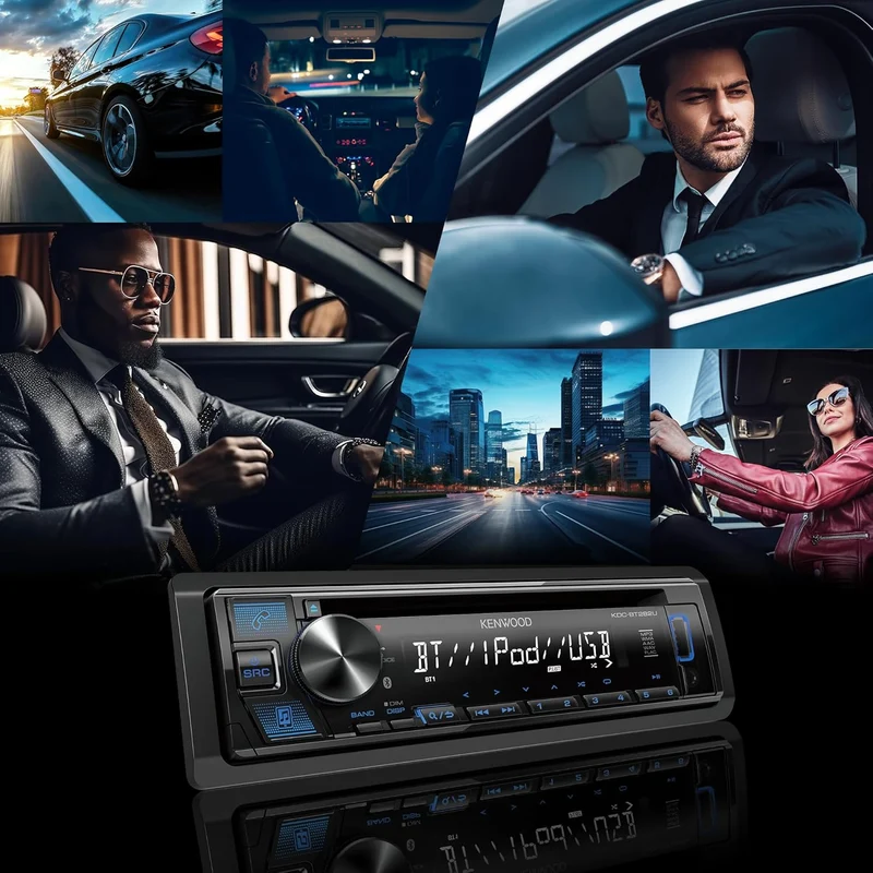 KENWOOD KDC-BT282U CD Car Stereo - Single Din, Bluetooth Audio, USB MP3, FLAC, Aux in, AM FM Radio, Detachable face with White 13-Digit LCD Display and Blue Button Illumination