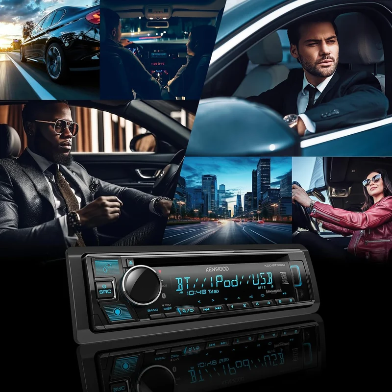 KENWOOD KDC-BT382U CD Car Stereo Receiver with Bluetooth, AM/FM Radio, Variable Color Display, Front High Power USB, Alexa Built in, and SiriusXM Ready
