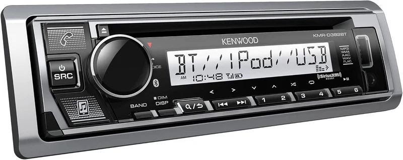KENWOOD KMR-D382BT Single Din Car/Marine Stereo Head Unit w/ BT, Hands-Free Calling, CD Player, USB, AM/FM Radio, SiriusXM Ready, All-Weather in-Dash Boat & Car Audio Receiver