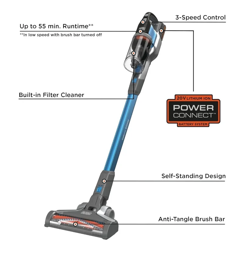 BLACK+DECKER Powerseries Extreme Cordless Stick Vacuum Cleaner, Blue (BSV2020G)