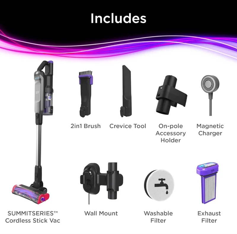 BLACK+DECKER SUMMITSERIES Select Cordless Stick Vacuum Cleaner, LED Floor Lights, Lightweight, Portable (BHFEA640WG)