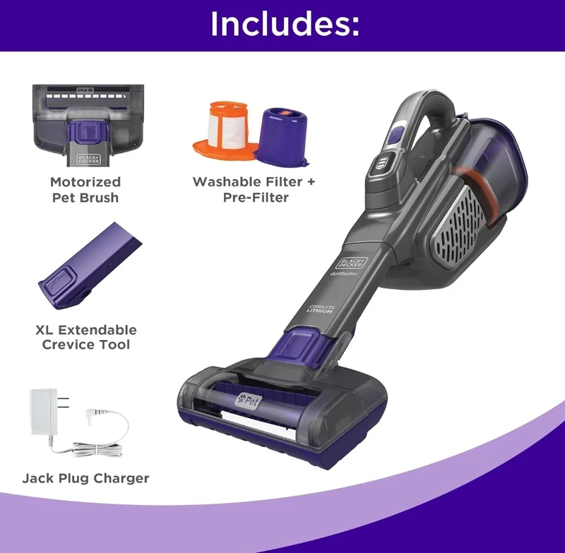 BLACK+DECKER dustbuster furbuster AdvancedClean+ Cordless Pet Handheld Vacuum, Home, Pet and Car Vacuum (HHVK515JP07)