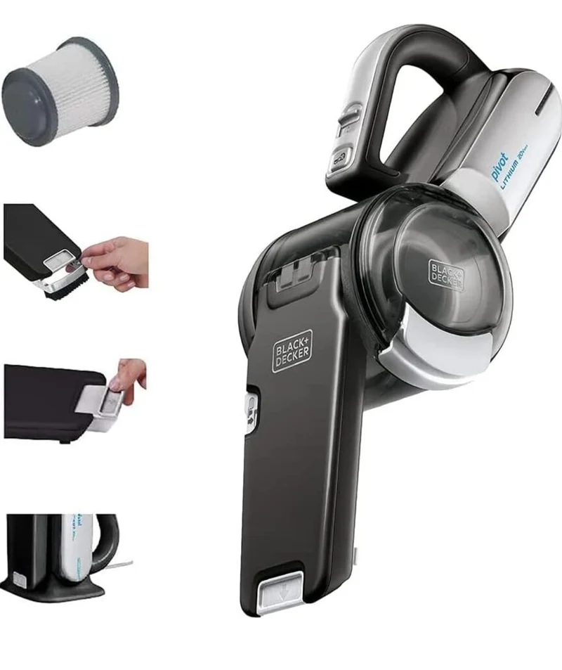 BLACK+DECKER dustbuster Pivot VAC Handheld Vacuum Cordless, Car Vacuum Portable Cordless with Crevice Tool and Pivot Nozzle (BDH2000PL)