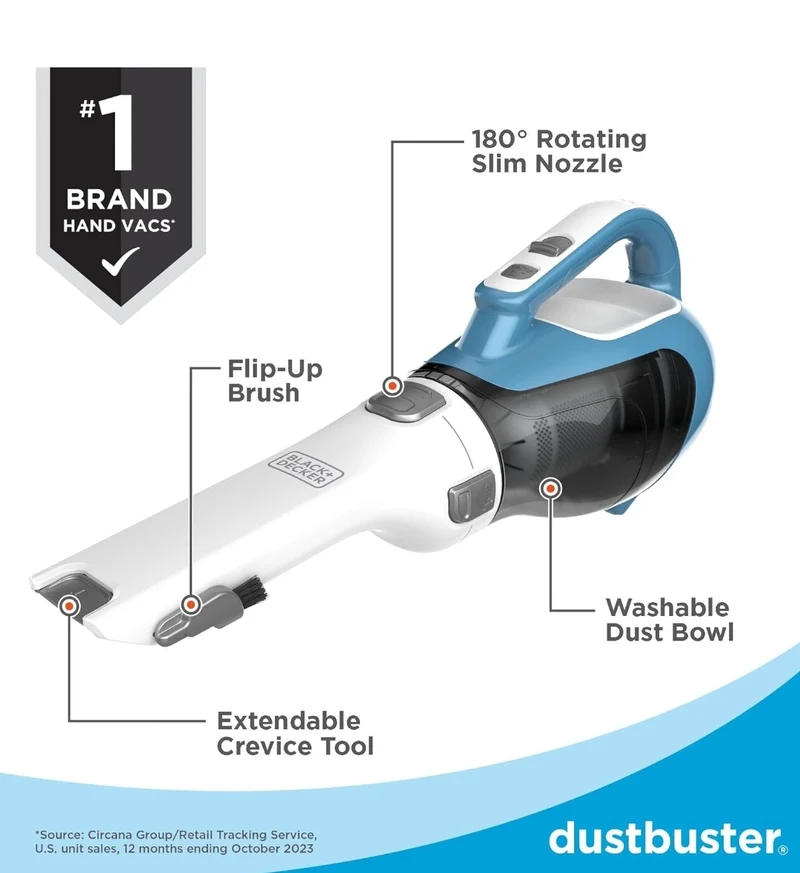 BLACK+DECKER dustbuster AdvancedClean Cordless Handheld Vacuum, Compact Home and Car Vacuum with Crevice Tool (CHV1410L)
