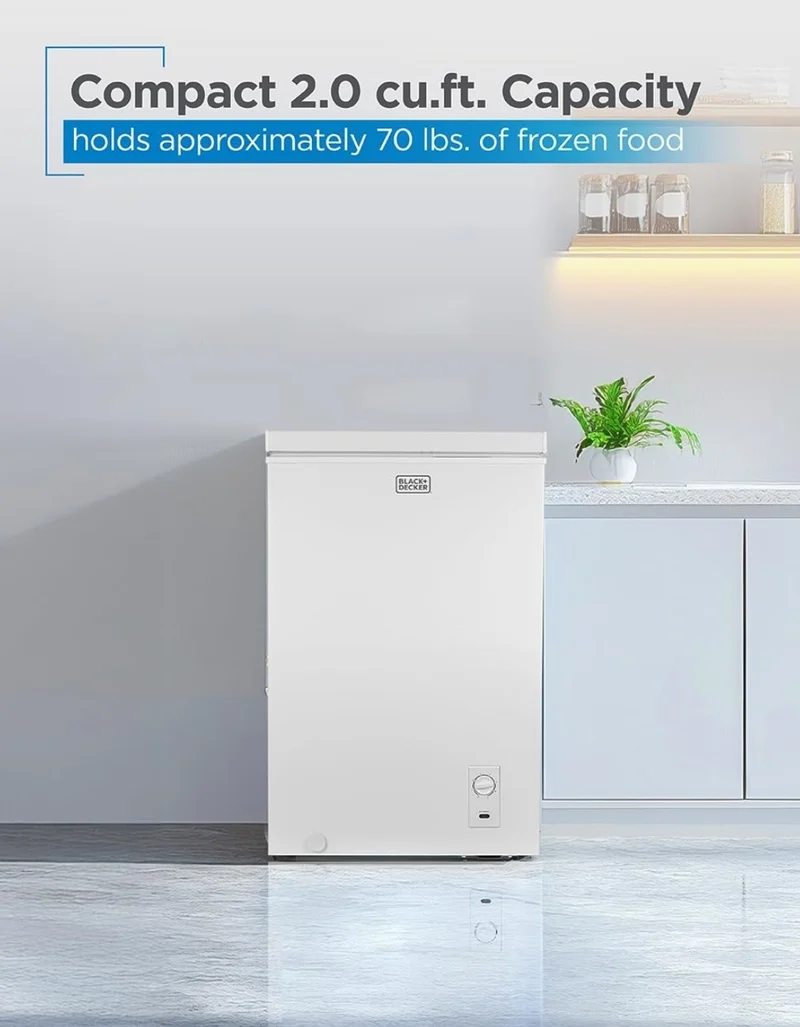 BLACK+DECKER 2.0 Cu. Ft. Compact Chest Freezer, Deep Freezer Holds Up To 70 Lbs. of Frozen Food, Removable Storage Basket, Manual Defrost, White