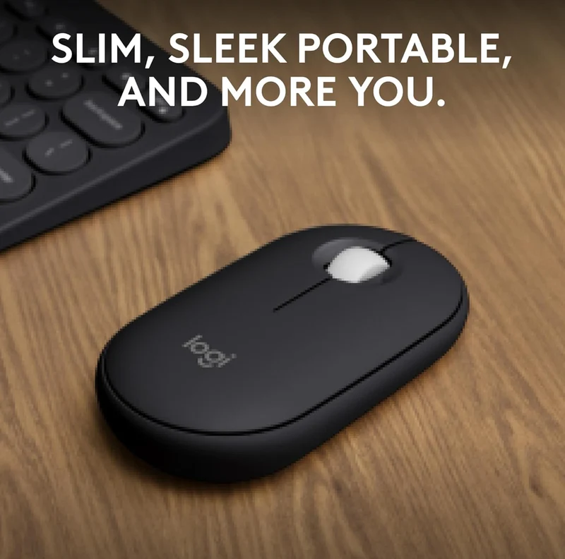 Logitech Pebble Mouse 2 M350s Slim Bluetooth Wireless Mouse, Portable, Lightweight, Customizable Button, Quiet Clicks, Easy-Switch for Windows, macOS, iPadOS, Android, Chrome OS - Black