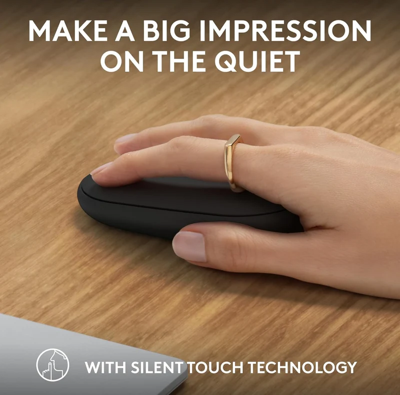 Logitech Pebble Mouse 2 M350s Slim Bluetooth Wireless Mouse, Portable, Lightweight, Customizable Button, Quiet Clicks, Easy-Switch for Windows, macOS, iPadOS, Android, Chrome OS - Black