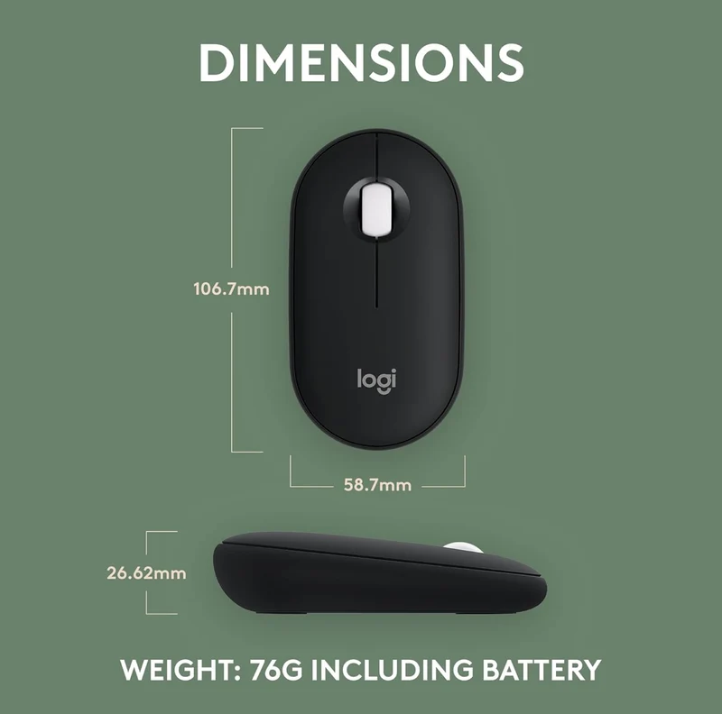 Logitech Pebble Mouse 2 M350s Slim Bluetooth Wireless Mouse, Portable, Lightweight, Customizable Button, Quiet Clicks, Easy-Switch for Windows, macOS, iPadOS, Android, Chrome OS - Black