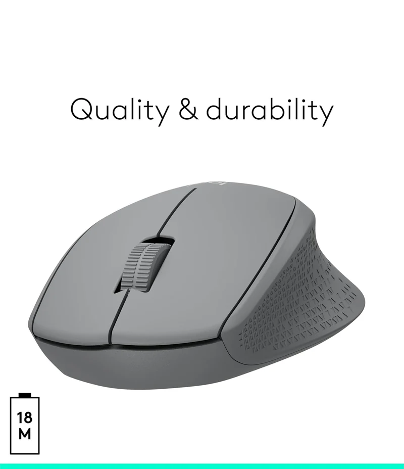 Logitech M330 SILENT Wireless Mouse, 2.4GHz with USB Receiver, Optical Tracking, Quiet & Lightweight, Long Battery Life, for PC, Mac, Laptop, Chromebook - Grey