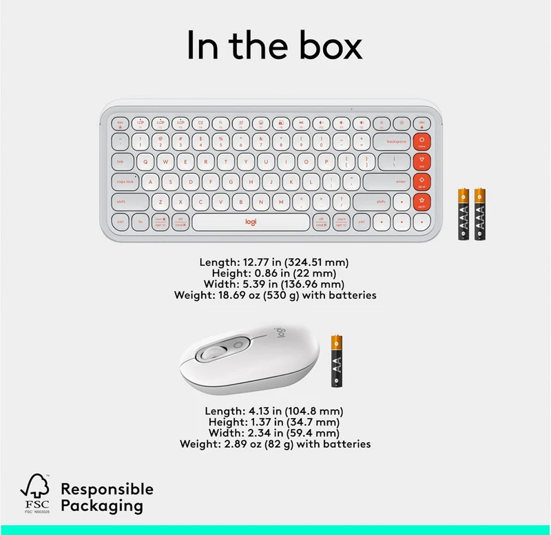 Logitech POP ICON Combo, Bluetooth Keyboard and Mouse Combo, Comfortable Typing, programmable Keys and Buttons, Quiet clicks, Easy-Switch up to 3 Devices - Off-White