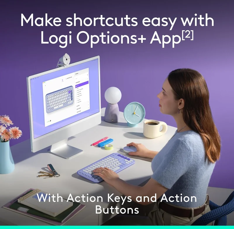 Logitech POP ICON Combo, Bluetooth Keyboard and Mouse Combo, Comfortable Typing, programmable Keys and Buttons, Quiet clicks, Easy-Switch up to 3 Devices - Lilac