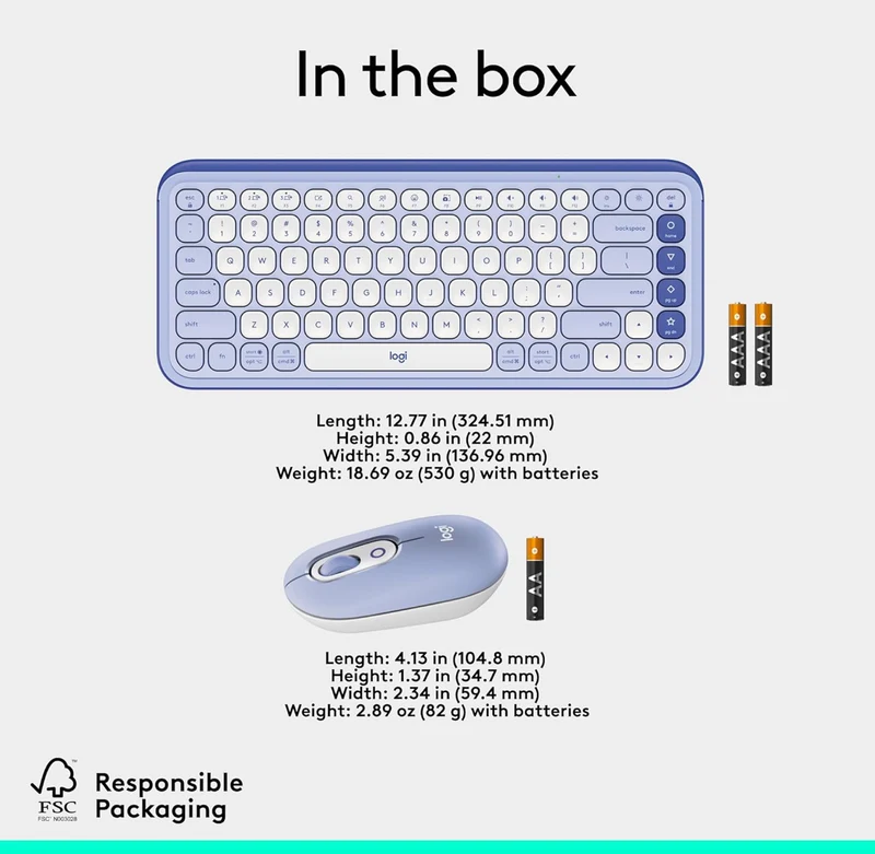 Logitech POP ICON Combo, Bluetooth Keyboard and Mouse Combo, Comfortable Typing, programmable Keys and Buttons, Quiet clicks, Easy-Switch up to 3 Devices - Lilac