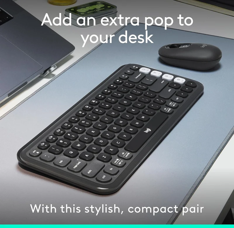 Logitech POP ICON Combo, Bluetooth Keyboard and Mouse Combo, Comfortable Typing, programmable Keys and Buttons, Quiet clicks, Easy-Switch up to 3 Devices - Graphite and Off-White