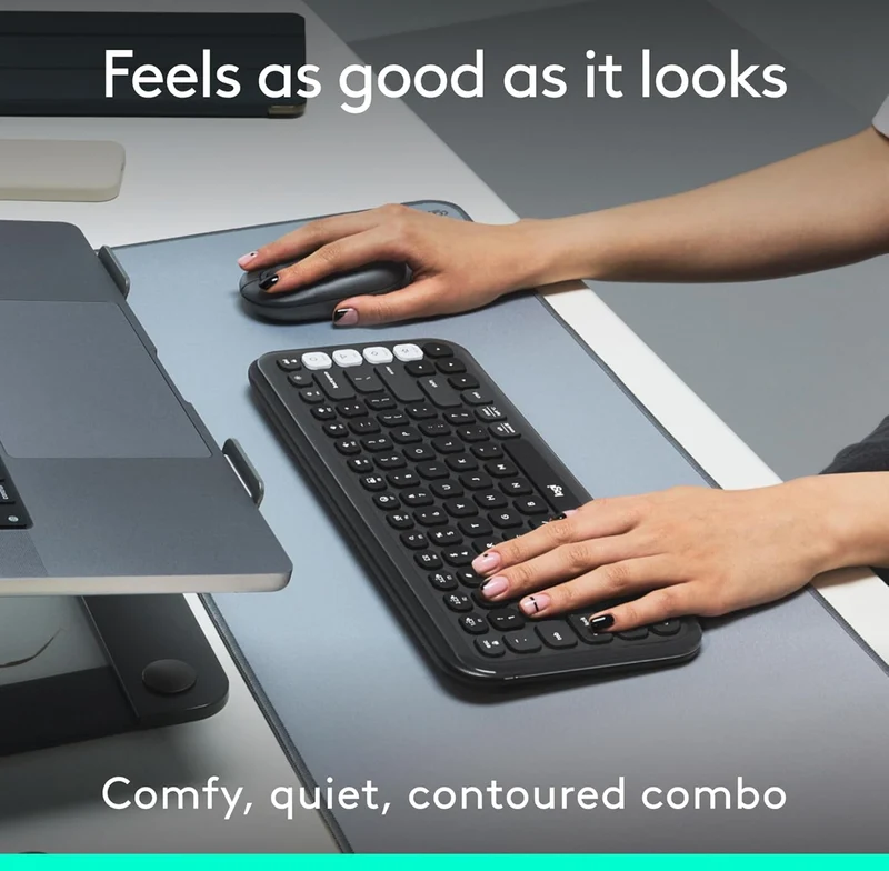 Logitech POP ICON Combo, Bluetooth Keyboard and Mouse Combo, Comfortable Typing, programmable Keys and Buttons, Quiet clicks, Easy-Switch up to 3 Devices - Graphite and Off-White