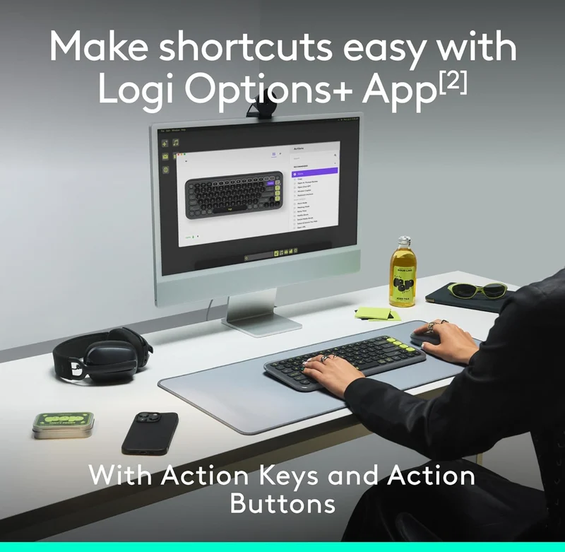 Logitech POP ICON Combo, Bluetooth Keyboard and Mouse Combo, Comfortable Typing, programmable Keys and Buttons, Quiet clicks, Easy-Switch up to 3 Devices - Graphite and Off-White