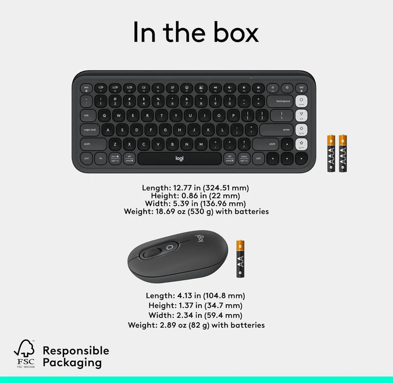 Logitech POP ICON Combo, Bluetooth Keyboard and Mouse Combo, Comfortable Typing, programmable Keys and Buttons, Quiet clicks, Easy-Switch up to 3 Devices - Graphite and Off-White