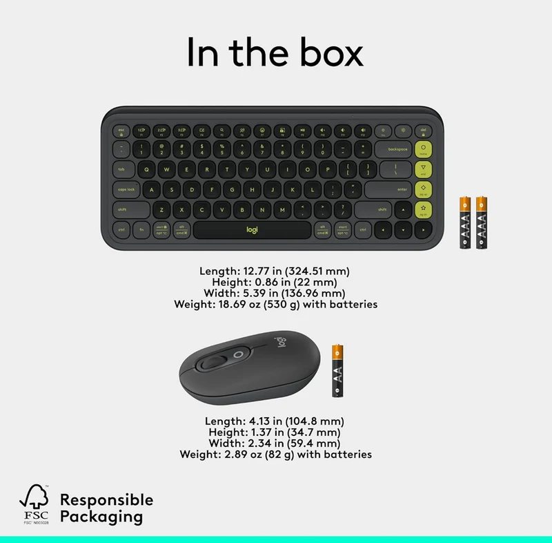 Logitech POP ICON Combo, Bluetooth Keyboard and Mouse Combo, Comfortable Typing, programmable Keys and Buttons, Quiet clicks, Easy-Switch up to 3 Devices - Graphite and Lime
