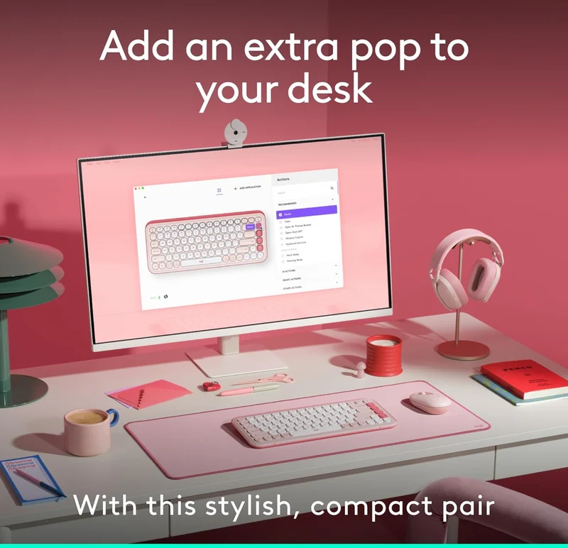 Logitech POP ICON Combo, Bluetooth Keyboard and Mouse Combo, Comfortable Typing, programmable Keys and Buttons, Quiet clicks, Easy-Switch up to 3 Devices - Rose