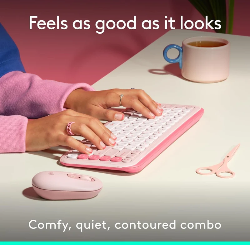 Logitech POP ICON Combo, Bluetooth Keyboard and Mouse Combo, Comfortable Typing, programmable Keys and Buttons, Quiet clicks, Easy-Switch up to 3 Devices - Rose