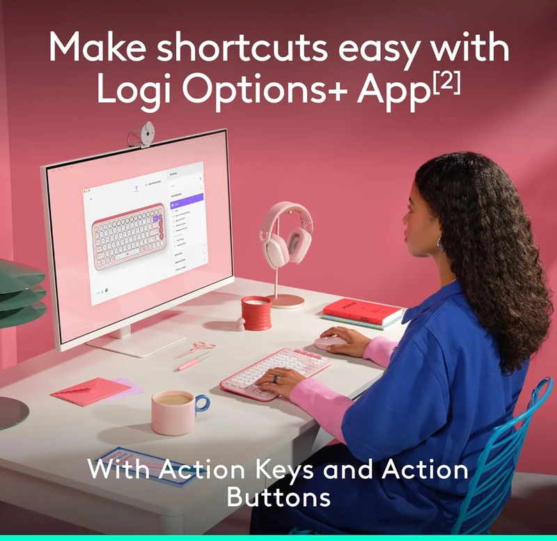 Logitech POP ICON Combo, Bluetooth Keyboard and Mouse Combo, Comfortable Typing, programmable Keys and Buttons, Quiet clicks, Easy-Switch up to 3 Devices - Rose