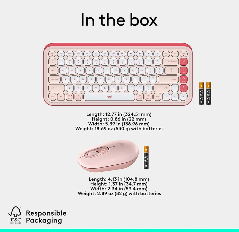 Logitech POP ICON Combo, Bluetooth Keyboard and Mouse Combo, Comfortable Typing, programmable Keys and Buttons, Quiet clicks, Easy-Switch up to 3 Devices - Rose