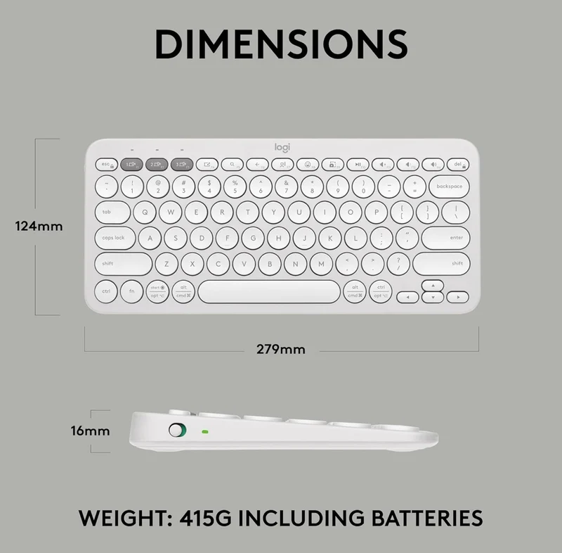 Logitech Pebble Keys 2 K380s, Multi-Device Bluetooth Wireless Keyboard with Customizable Shortcuts, Slim and Portable, Easy-Switch for Windows, macOS, iPadOS, Android, Chrome OS - Tonal White