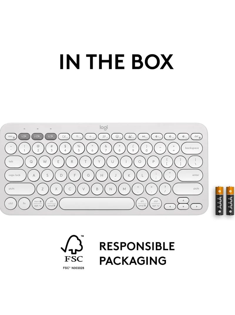 Logitech Pebble Keys 2 K380s, Multi-Device Bluetooth Wireless Keyboard with Customizable Shortcuts, Slim and Portable, Easy-Switch for Windows, macOS, iPadOS, Android, Chrome OS - Tonal White