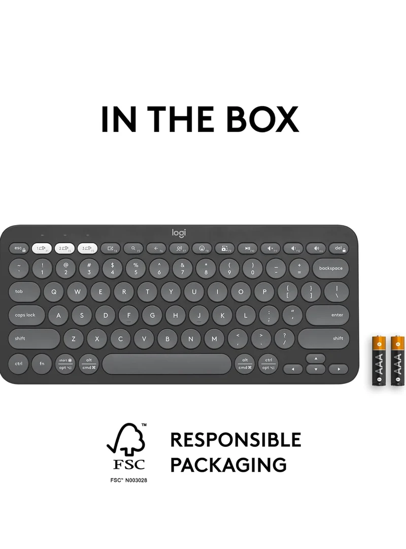 Logitech Pebble Keys 2 K380s, Multi-Device Bluetooth Wireless Keyboard with Customizable Shortcuts, Slim and Portable, Easy-Switch for Windows, macOS, iPadOS, Android, Chrome OS - Tonal Graphite