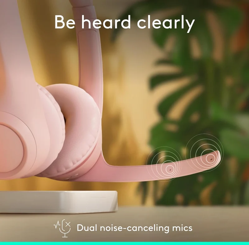 Logitech Zone 300 Wireless Bluetooth Headset with Noise-Canceling Microphone, Compatible with Windows, Mac, Chrome, Linux, iOS, iPadOS, Android – Rose