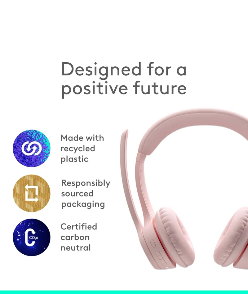 Logitech Zone 300 Wireless Bluetooth Headset with Noise-Canceling Microphone, Compatible with Windows, Mac, Chrome, Linux, iOS, iPadOS, Android – Rose