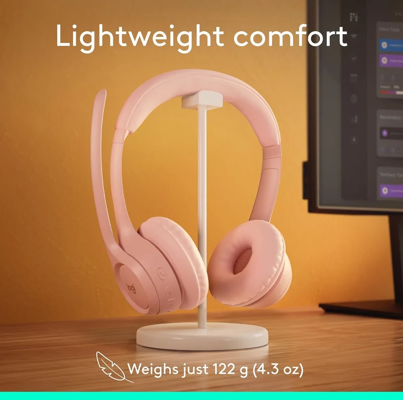 Logitech Zone 300 Wireless Bluetooth Headset with Noise-Canceling Microphone, Compatible with Windows, Mac, Chrome, Linux, iOS, iPadOS, Android – Rose
