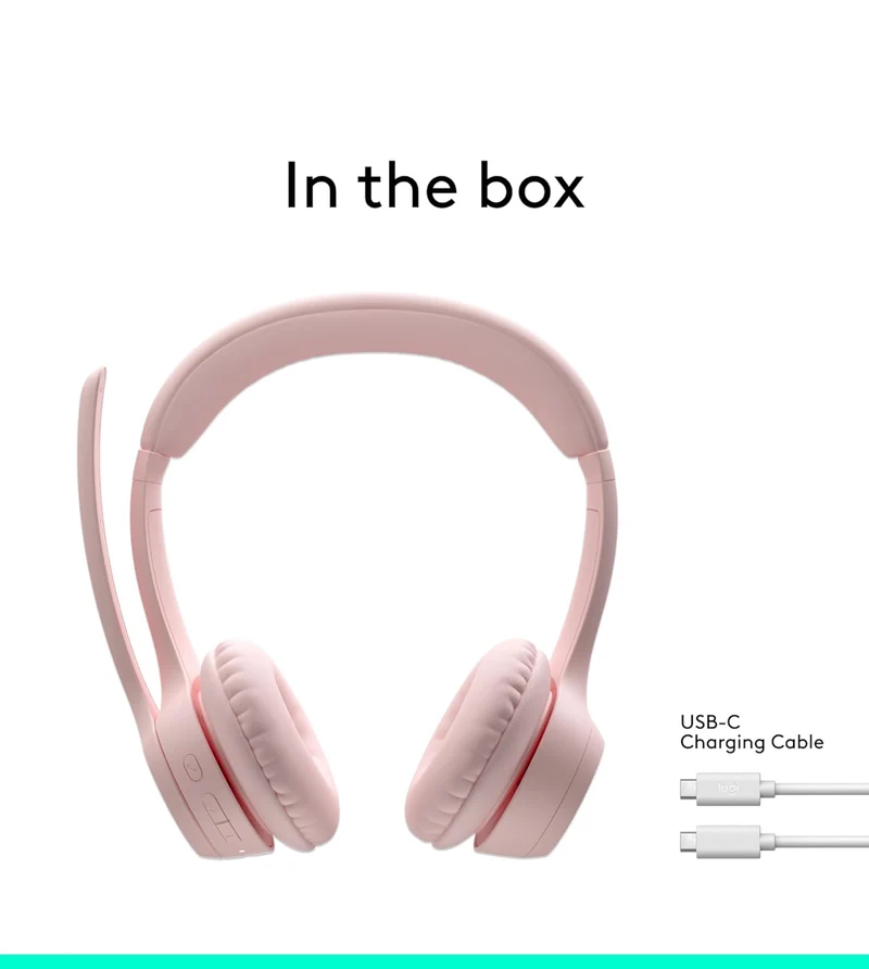 Logitech Zone 300 Wireless Bluetooth Headset with Noise-Canceling Microphone, Compatible with Windows, Mac, Chrome, Linux, iOS, iPadOS, Android – Rose