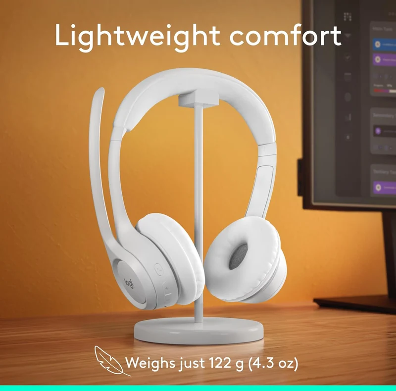 Logitech Zone 300 Wireless Bluetooth Headset with Noise-Canceling Microphone, Compatible with Windows, Mac, Chrome, Linux, iOS, iPadOS, Android – Off-White