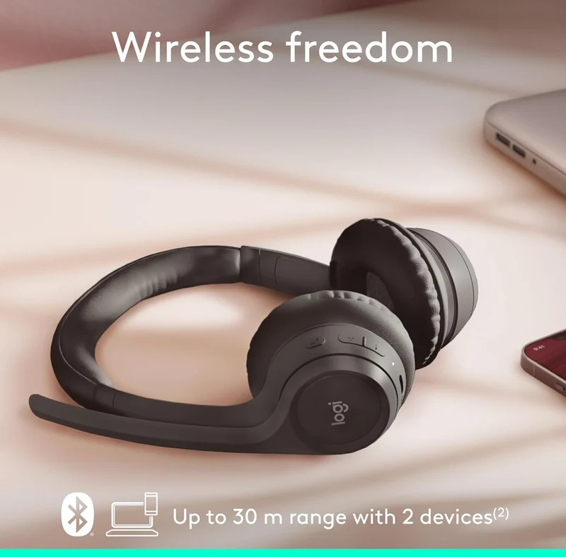 Logitech Zone 301 Wireless Bluetooth Headset with Noise-Canceling Microphone, Compatible with Windows, Mac, Chrome, Linux, iOS, iPadOS, Android – Graphite